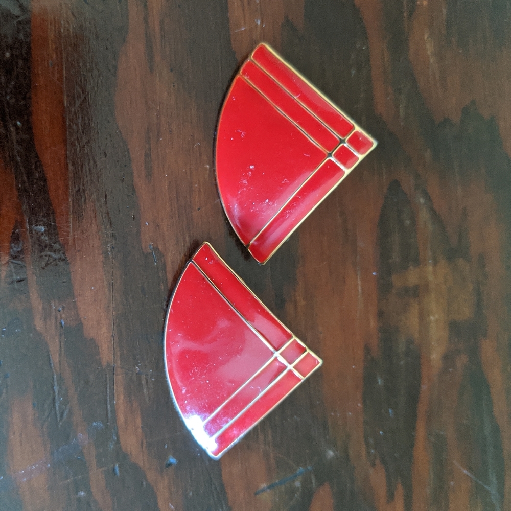 Vintage red gold art deco earrings